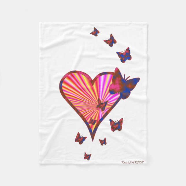 Couverture Polaire Rainbow heart and Butterfly (Devant)