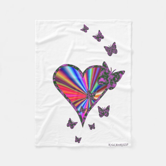 Couverture Polaire Rainbow heart and Butterfly (Devant)