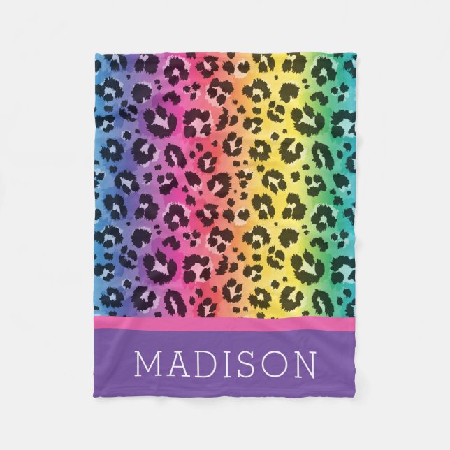 Couverture Polaire Rainbow Leopard Poster de animal Motif Baby Girl (Devant)