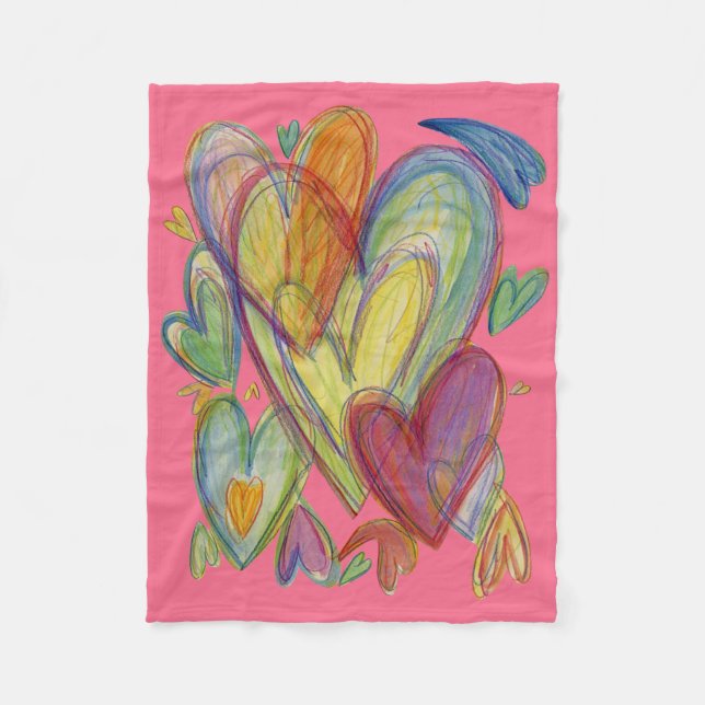Couverture Polaire Rainbow Love Hearts Soft Fleece Jeter Blanket (Devant)