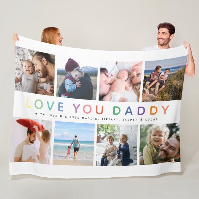 Couverture Polaire Rainbow 'LOVE YOU DADDY' Photo Collage Keepsaké (En situation)