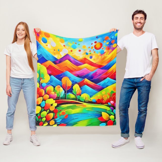 Couverture Polaire Rainbow Mountains Paysage Abstrait (En situation)