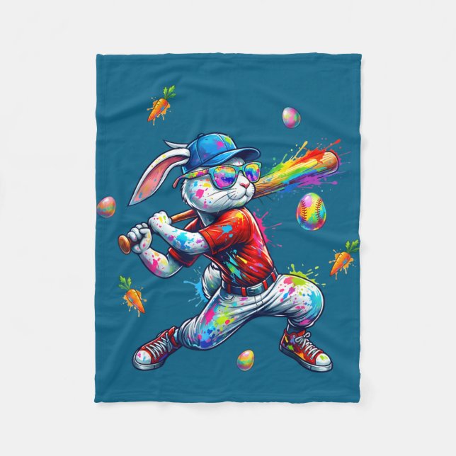 Couverture Polaire Rainbow paint rabbit batter funny easter bunny (Devant)
