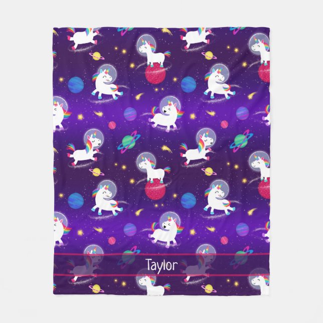 Couverture Polaire Rainbow Unicorns In Space Purple Ombre (Devant)