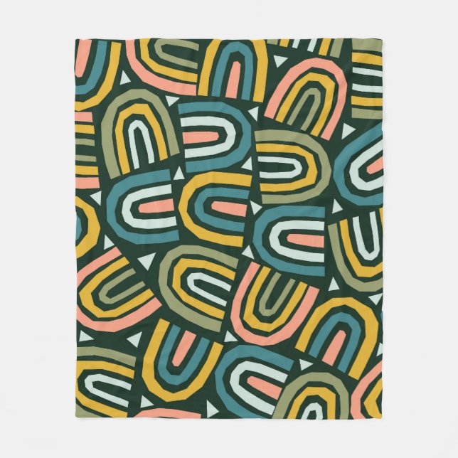 Couverture Polaire Rainbows de style géométrique, motif vintage. (Devant)