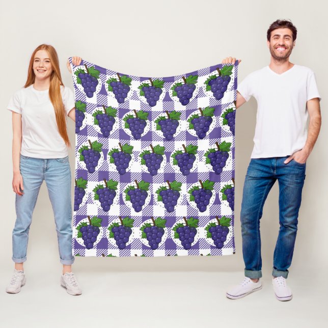 Couverture Polaire Raisins sur Plaid violet blanc (En situation)