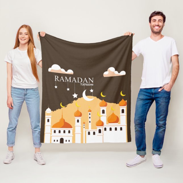 Couverture Polaire Ramadan Kareem Fleece Blanche (En situation)