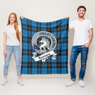Couverture Polaire Ramsay Bleu Ancien Clan Badge Tartan Plaid