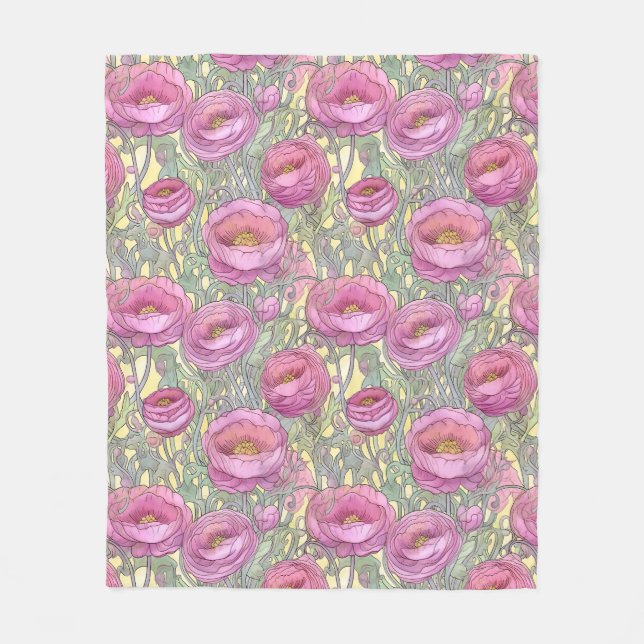 Couverture Polaire ranunculus rose Art nouveau (Devant)