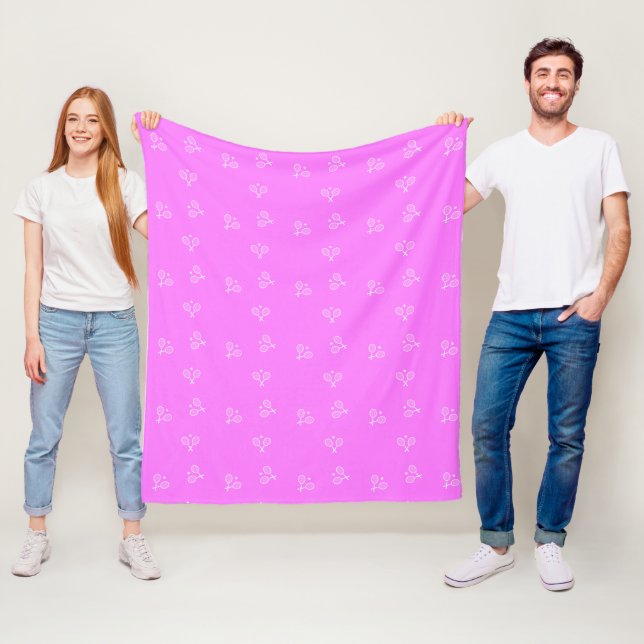 Couverture Polaire Raquettes de tennis blanc & Ball Deep PInk (En situation)
