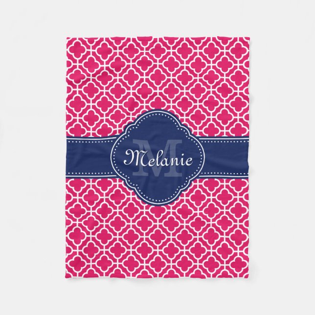 Couverture Polaire Raspberry Rose Wht Marocain Motif Marine Monogramm (Devant)