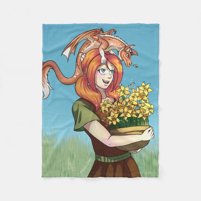 Couverture Polaire Rassembler les fleurs avec un dragon (Devant)
