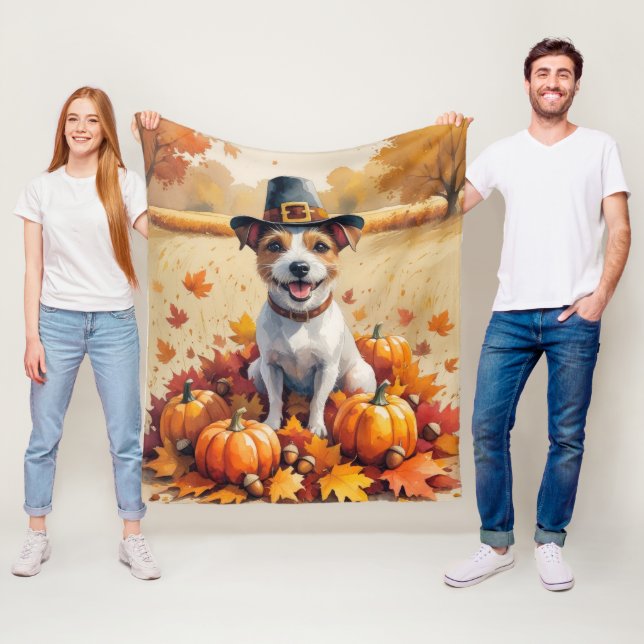 Couverture Polaire Rat Terrier dans les feuilles d'automne Art de Tha (En situation)