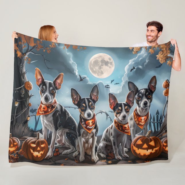 Couverture Polaire Rat Terrier Halloween Éffrayant (En situation)