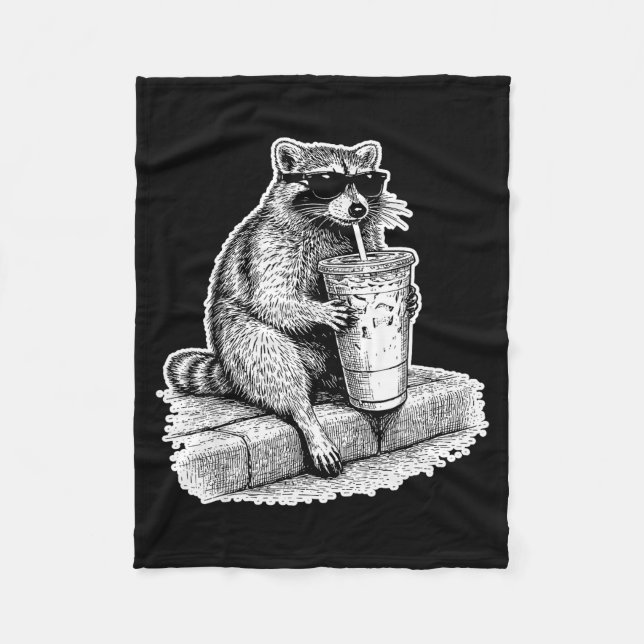 Couverture Polaire Raton laveur buvant du café glacé trash panda drôl (Devant)