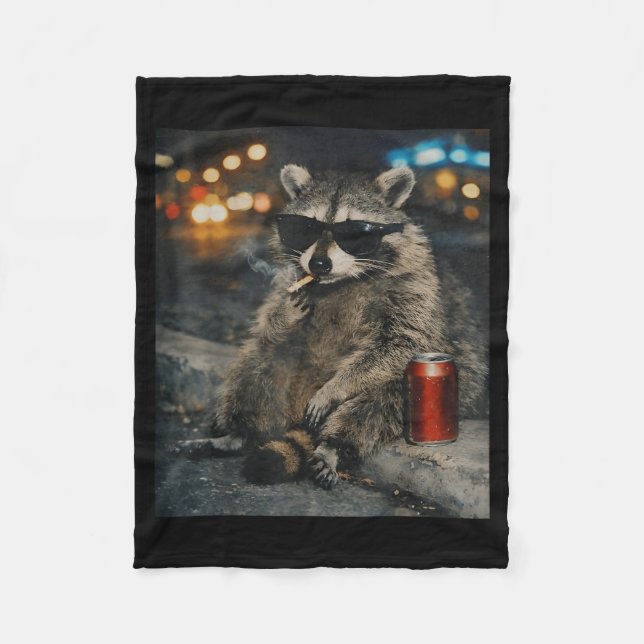 Couverture Polaire Raton laveur fumant une cigarette Mème d'animal dr (Devant)