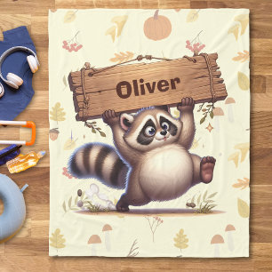Couverture Polaire Raton laveur grassouillet mignon avec plaque de no