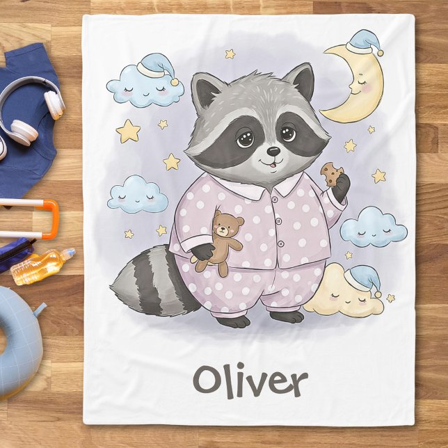 Couverture Polaire Raton laveur mignon endormi en pyjama (Créateur téléchargé)