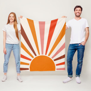 Couverture Polaire Rayons Soleil Rétro Coucher Soleil Orange Jaune Ro