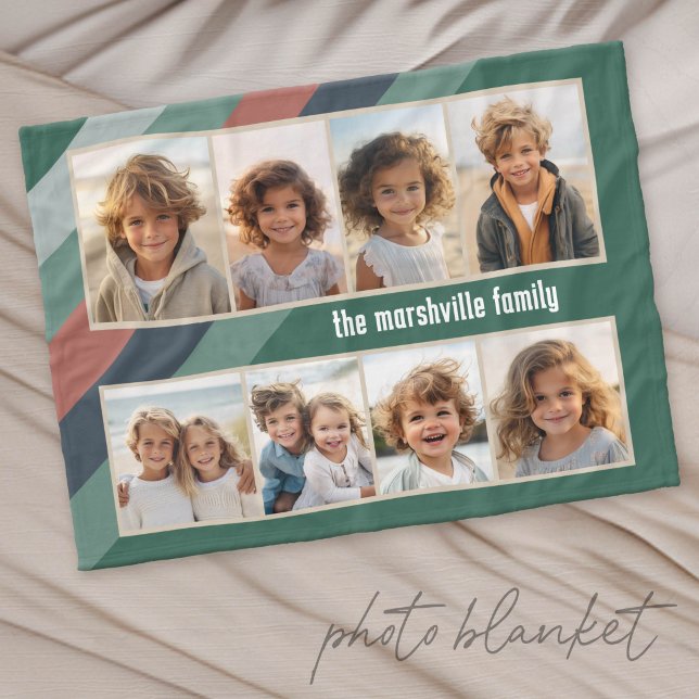 Couverture Polaire Rayure Rétro - Collage de 8 Photos (Custom Photo Blanket with Lots of Photos)