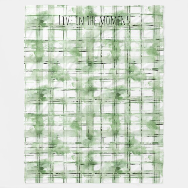 Couverture Polaire Rayures à carreaux verts blancs (Devant)