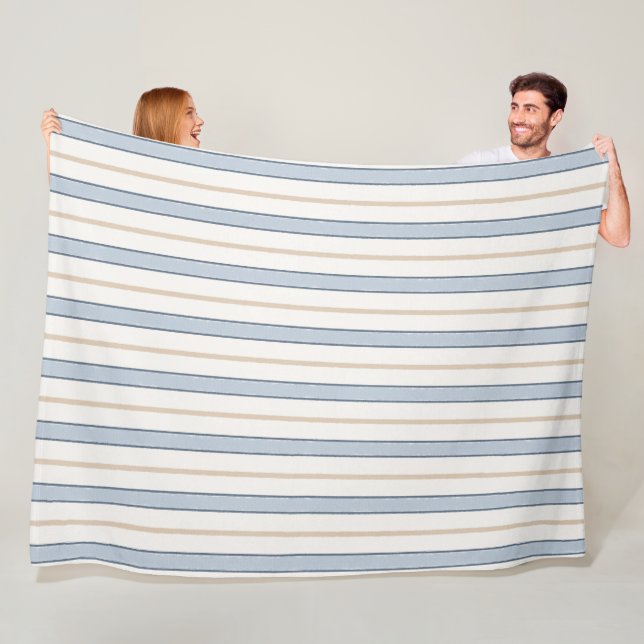 Couverture Polaire Rayures Blanches Crème Bleu   (En situation)