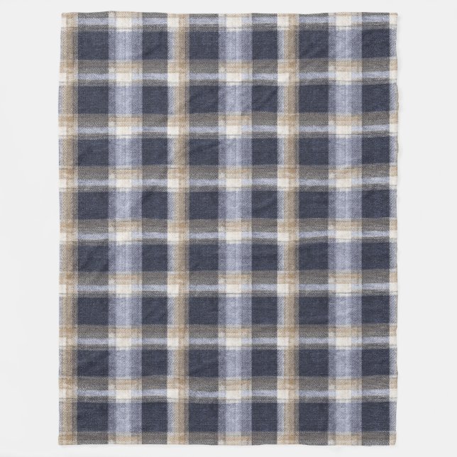 Couverture Polaire Rayures Carreaux Crème Bleu (Devant)