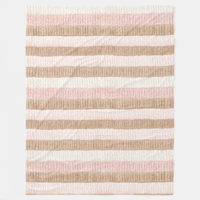 Couverture Polaire Rayures Crème Beige Rose (Devant)
