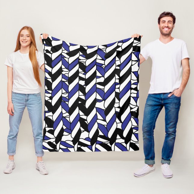 Couverture Polaire Rayures de corde bleu blanc noir  (En situation)