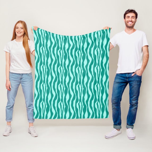 Couverture Polaire Rayures de zèbre - Turquoise et Aqua (En situation)