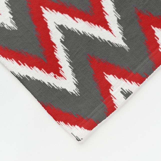 Couverture Polaire Rayures d'Ikat Chevron - rouge, blanc et gris/gris (Coin)