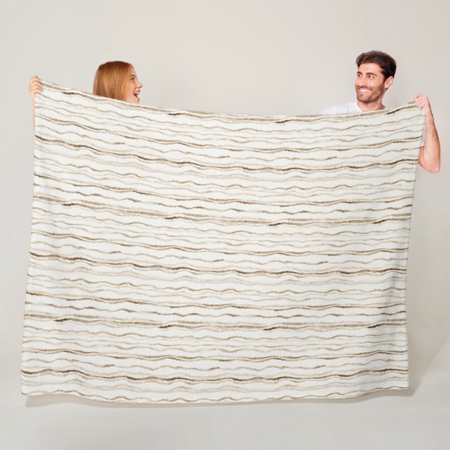 Couverture Polaire Rayures Marron Crème (En situation)