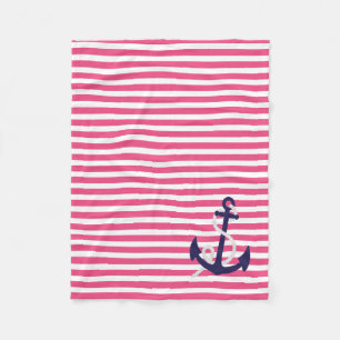 Couverture Polaire Rayures nautiques de roses indien avec l'Ancre de