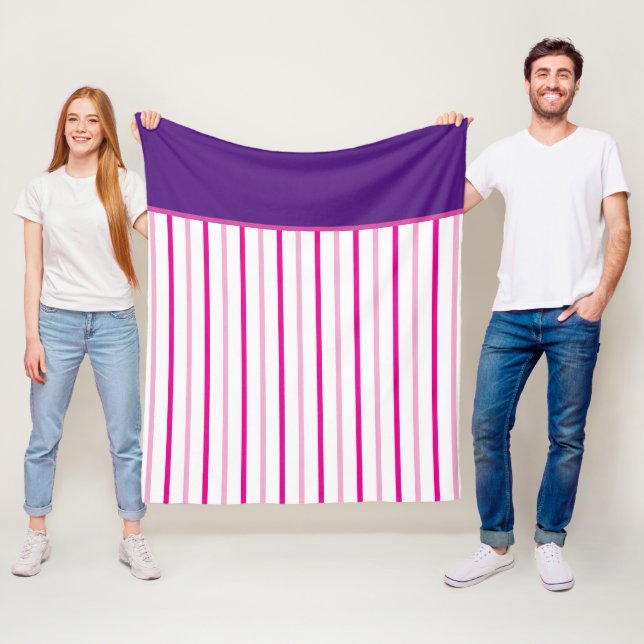 Couverture Polaire Rayures Rose Violet Blanc (En situation)