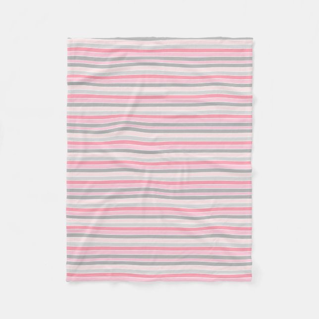 Couverture Polaire Rayures roses et grises (Devant)
