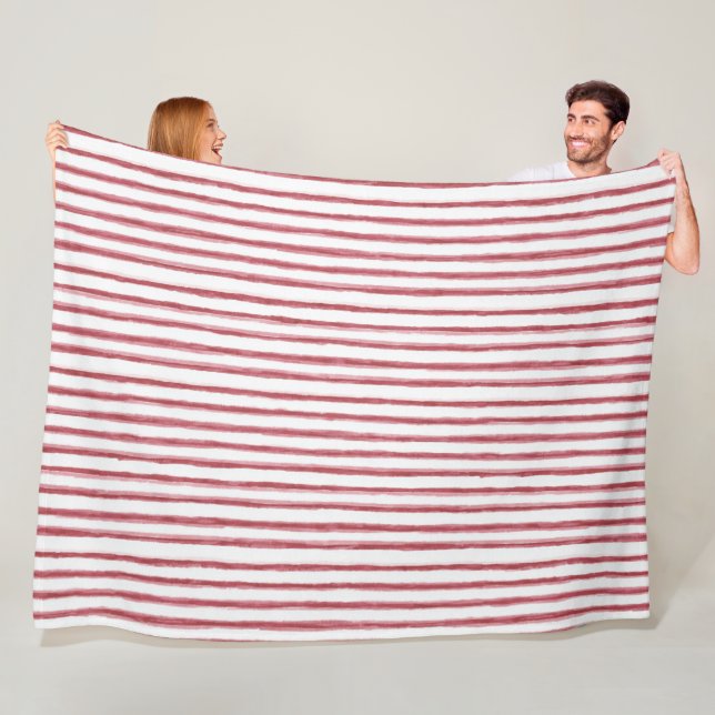 Couverture Polaire Rayures Rouges Blanches (En situation)