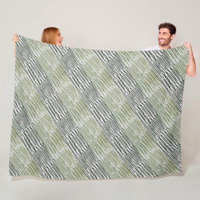 Couverture Polaire Rayures Vertes Tribales Motif Abstrait  (En situation)