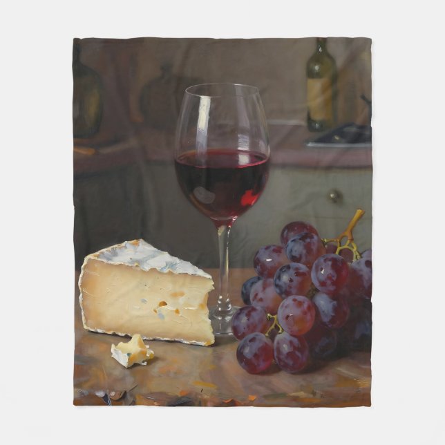 Couverture Polaire Realistic Red Wine Cheese Grapes Still Life (Devant)