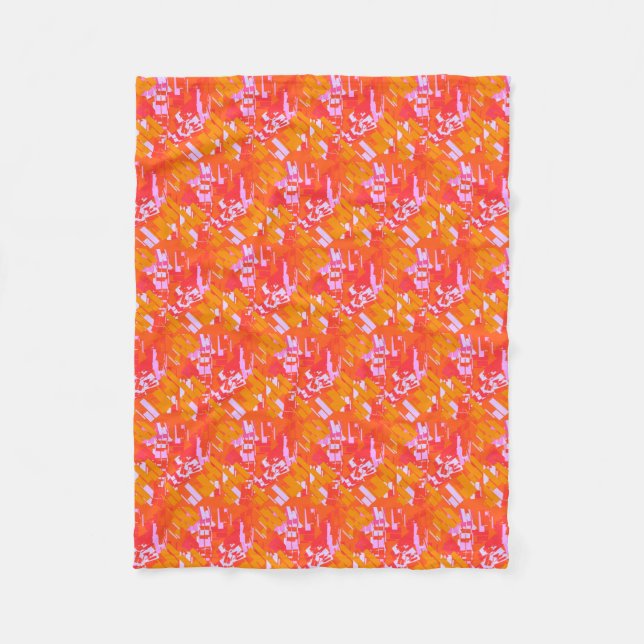 Couverture Polaire Rectangles aléatoires rouges orange rose (Devant)