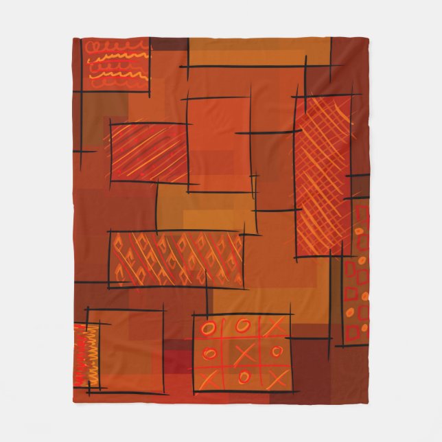 Couverture Polaire Rectangles, motif patchwork, doodle. Surface de re (Devant)