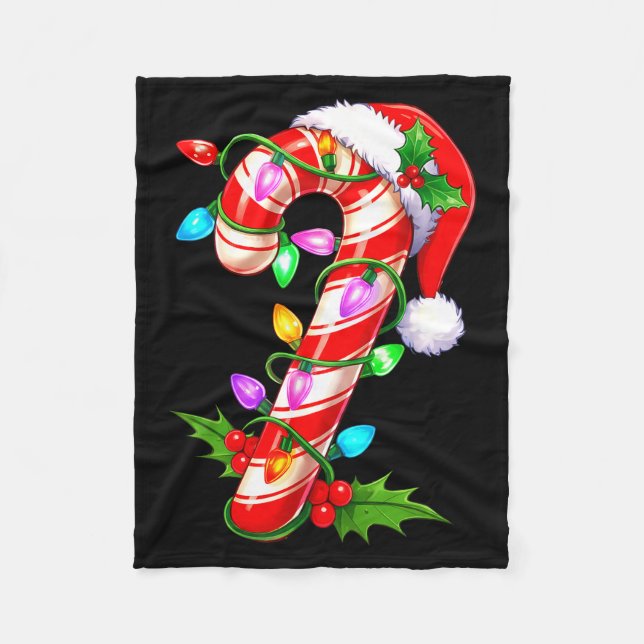 Couverture Polaire Red &amp; White Candy Cane Crew Christmas Santa Ha (Devant)