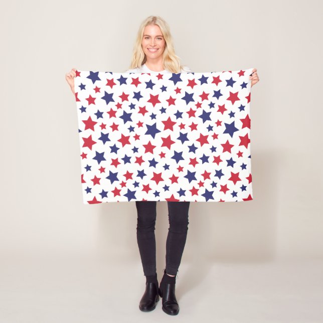 Couverture Polaire Red and Blue Stars, 4th of July, White Background (En situation)
