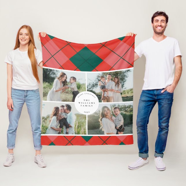 Couverture Polaire Red and Green Plaid Family Photo Christmas (En situation)