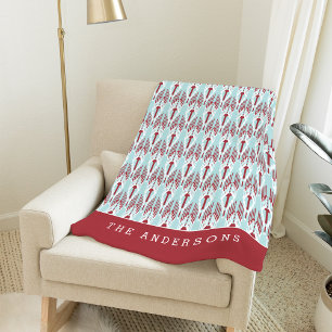 Couverture Polaire Red & Aqua Holiday Ikat Motif Personnalisé