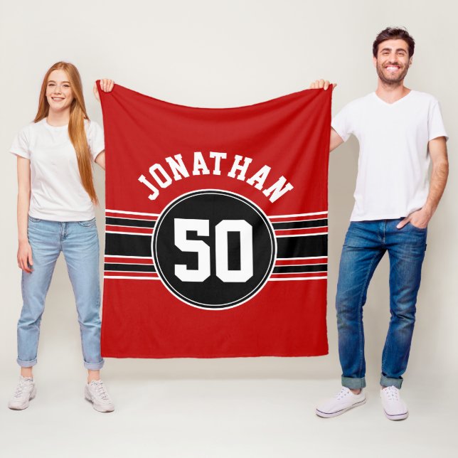 Couverture Polaire Red Black Team Jersey Fan Gear Nom Numéro (En situation)