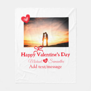 Couverture Polaire Red bow valentine's day ajouter photo nom coeur am