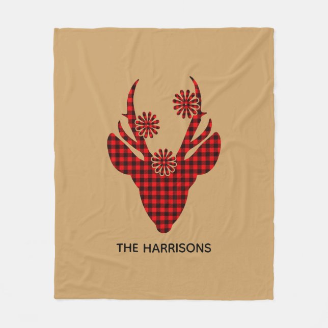 Couverture Polaire Red Buffalo Plaid Deer Head Personnalisé (Devant)