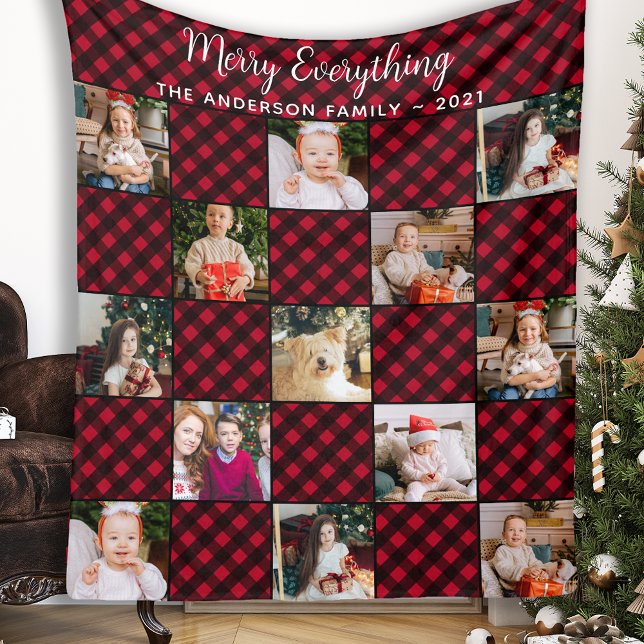 Couverture Polaire Red Buffalo Plaid Family Christmas Photo Collage (Créateur téléchargé)