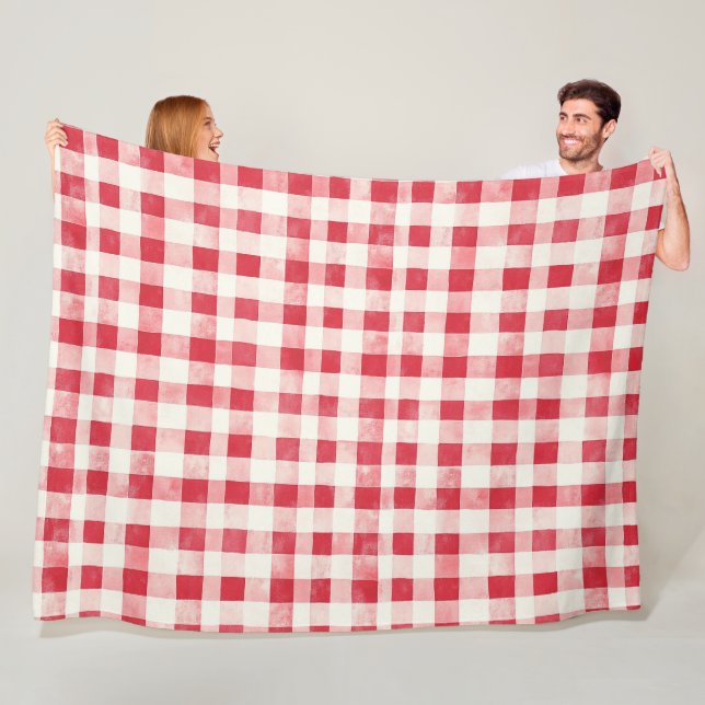 Couverture Polaire Red Cream Plaid Stripes Birthday (En situation)