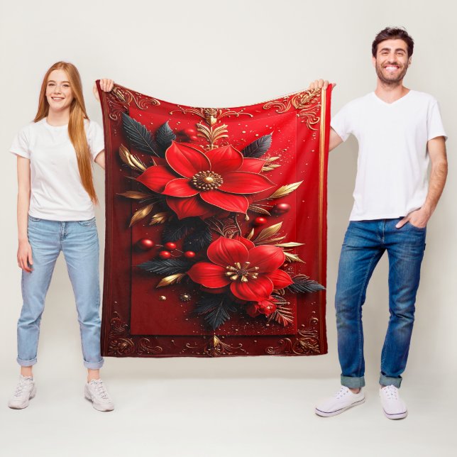 Couverture Polaire Red Flowers Fleece Blanket (En situation)